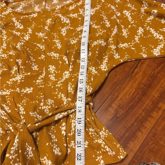 Anthropologie Dolman mustard yellow floral tie waist 3/4 sleeve top blouse xs - Picture 12 of 14